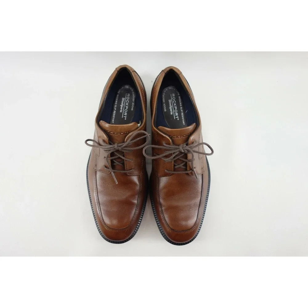 ROCKPORT DRESSPORT MEN'S 8 W US BROWN‎ DP MODERN APRON TOE VIBRAM SOLE V80651